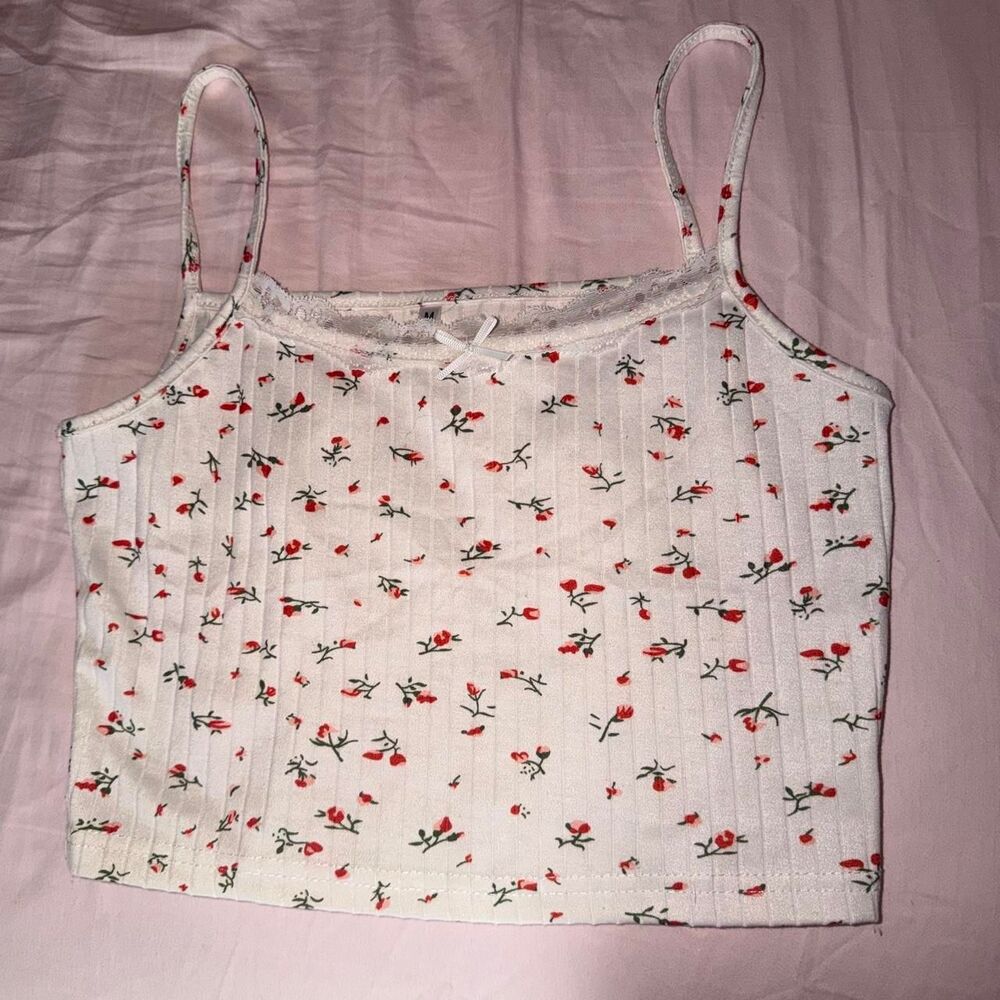 Red Floral Spaghetti Strap Tank Top